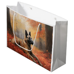 Sacola Para Presentes Grande Malinois Belga na Queda de Folhas de Outono Inspir