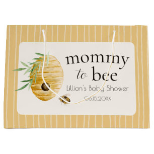 Sacola Para Presentes Grande Mamãe Abelha Mamangaba Faixa Amarela Chã de Bebê