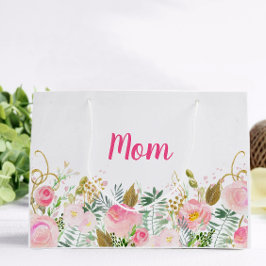 Sacola Para Presentes Grande Mamãe Personalizada Floral Rosa