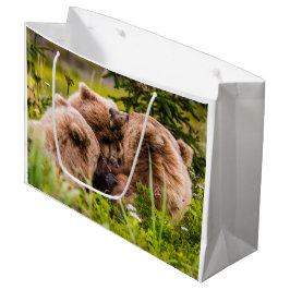 Sacola Para Presentes Grande Mamãe urso cuidando de seus dois filhotes, Lago Cl