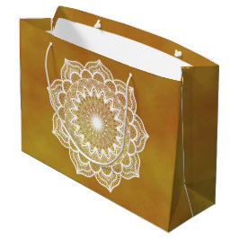 Sacola Para Presentes Grande Mandala Branco em Fundo Dourado
