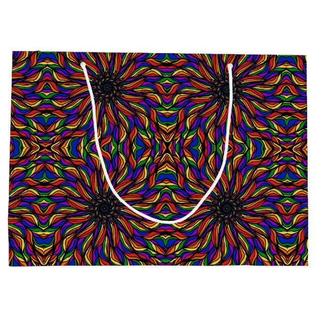 Sacola Para Presentes Grande Mandalá de Pena Arco-íris (Verso)