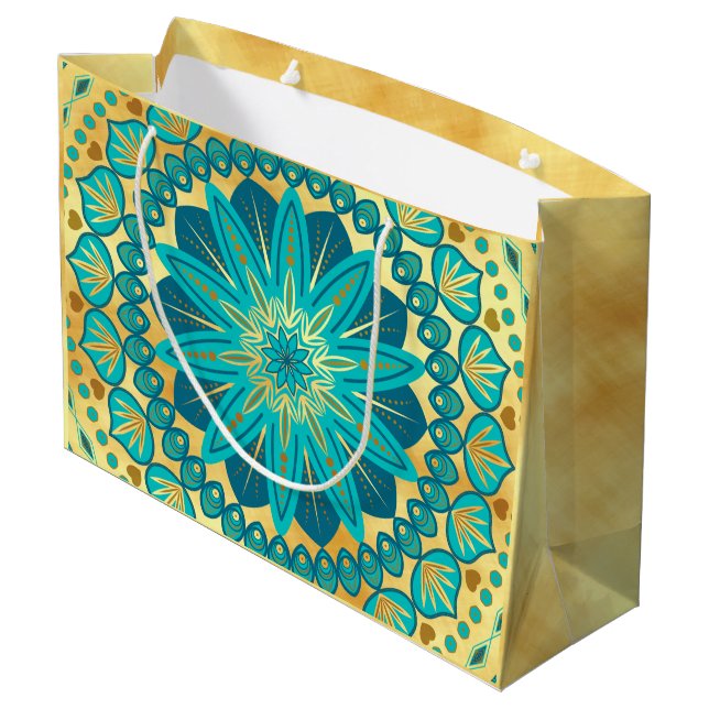 Sacola Para Presentes Grande Mandala Flor de Ouro Azul (Verso inclinado)
