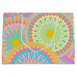 Sacola Para Presentes Grande Mandala Sobreposto Rosa Azul Amarelo Verde-Menta R