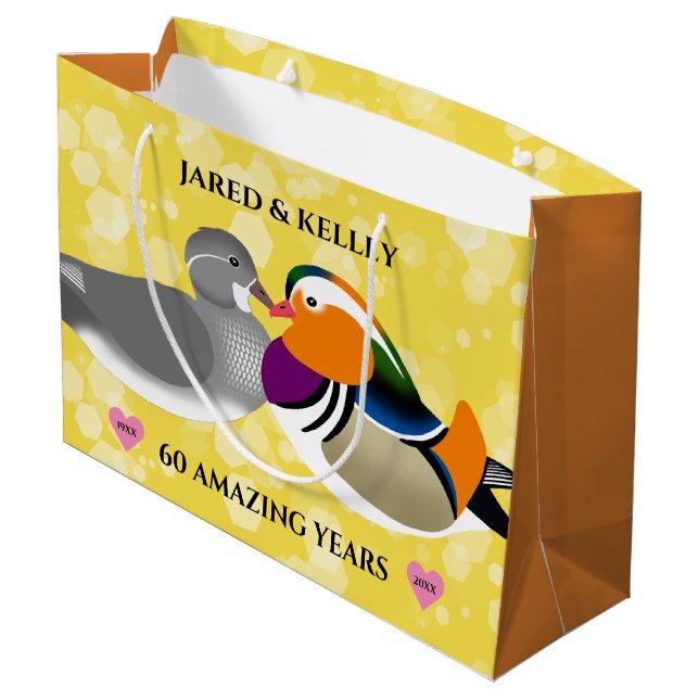 Sacola Para Presentes Grande Mandarin Ducks Joga Aves Qualquer Aniversário (Verso inclinado)