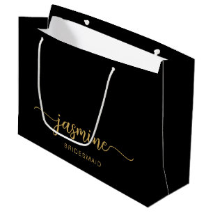 Sacola Para Presentes Grande Manuscrito Dourado Monograma preto minimalista