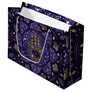 Sacola Para Presentes Grande Mão de Hamsa - Mão de Fátima em Lotus mandala