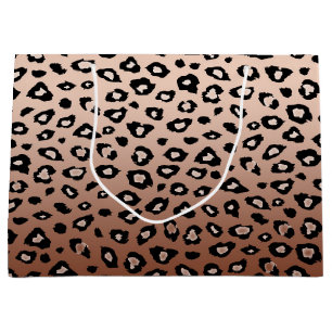 Sacola Para Presentes Grande Mão de Impressão Leopardo de Bronze Dourado