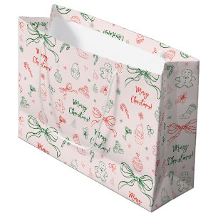 Sacola Para Presentes Grande Mão Whimsical Desenhada Diversão de Natal Francês
