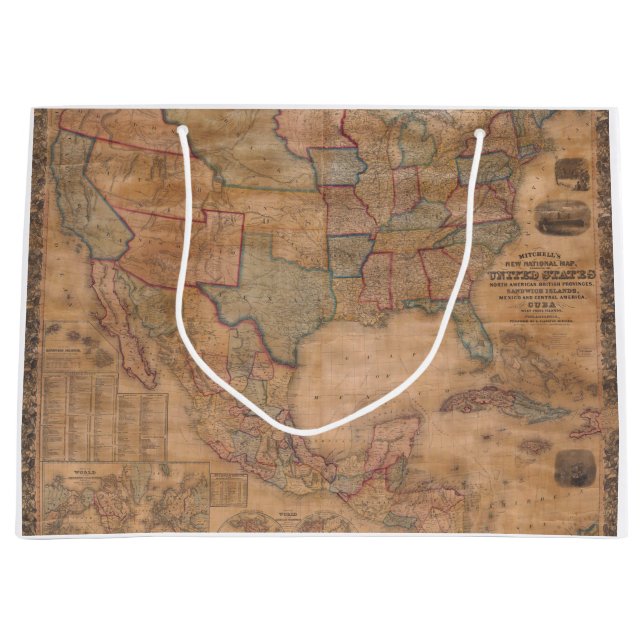 Sacola Para Presentes Grande Mapa antigo antigo inspirado (13) (Frente)