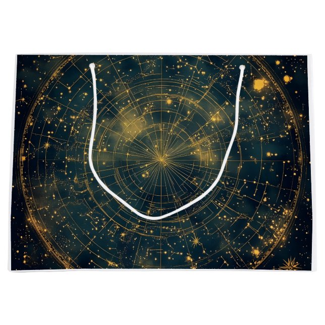 Sacola Para Presentes Grande Mapa Celestial das Estrelas do ouro (4) (Frente)