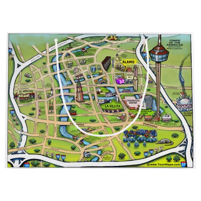 Sacola Para Presentes Grande Mapa de Cartoons de San Antonio Texas (Frente)