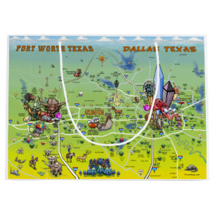 Sacola Para Presentes Grande Mapa de desenhos de Dallas Fort Worth Texas