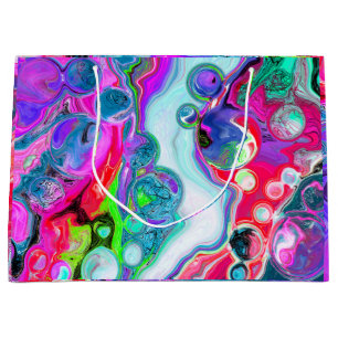 Sacola Para Presentes Grande Marble Colorful Fluid Art Birthday