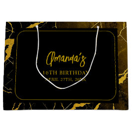 Sacola Para Presentes Grande Marble Negro e Dourado em greve Doce 16 Aniversári