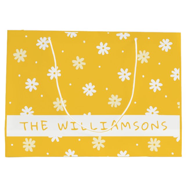 Sacola Para Presentes Grande Margarida Branca Bonita Páscoa Amarela Personaliza (Verso)