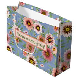 Sacola Para Presentes Grande Margaridas Rosa Personalizadas em Padrão Floral Az