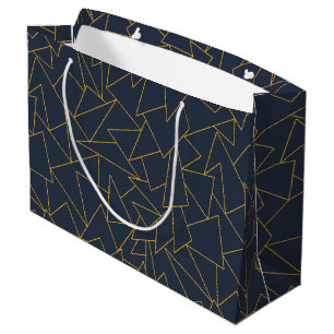 Sacola Para Presentes Grande Marinho azul e ouro