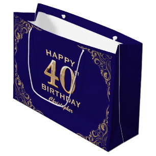 Sacola Para Presentes Grande Marinho de aniversário de 40 anos azul e brilho Do