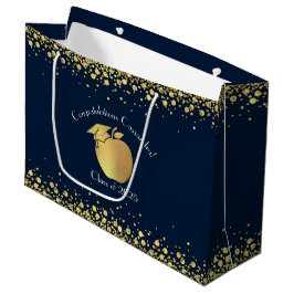 Sacola Para Presentes Grande Marinho de Graduação de Professores Azul Dourado
