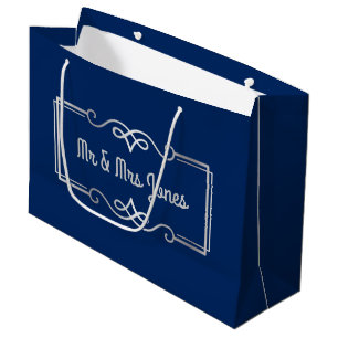 Sacola Para Presentes Grande Marinho de prata do aniversário de casamento Azul