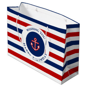 Sacola Para Presentes Grande Marinho Marinho Náutico Vermelho Azul Banhas Bran