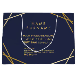 Sacola Para Presentes Grande Marketing Geométrico Dourado Moderno