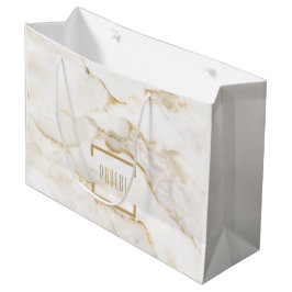 Sacola Para Presentes Grande Mármore com Efeito Dourado de Nome Personalizado M