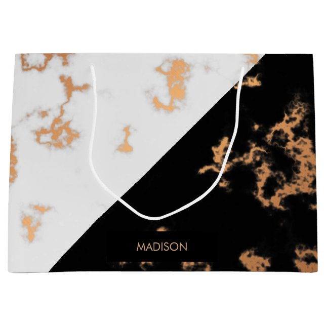 Sacola Para Presentes Grande Mármore preto e branco (Frente)