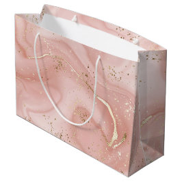 Sacola Para Presentes Grande Mármore Rosa Bege com Glitter Dourado Padrão Abstr