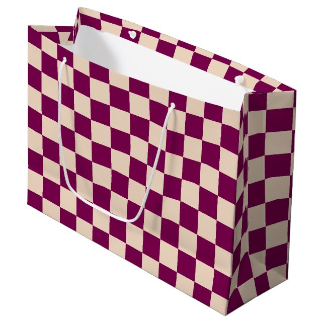Sacola Para Presentes Grande Maroon and beige checkerboard pattern (Frente inclinada)