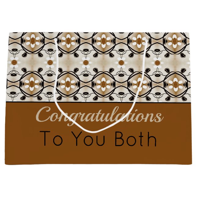 Sacola Para Presentes Grande Marrom Dourado Elegante E Preto (Frente)