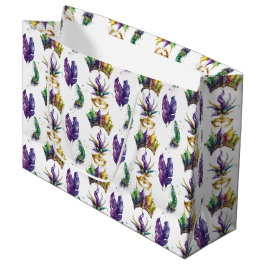 SACOLA PARA PRESENTES GRANDE MÁSCARAS E PENAS DE GRÁFICOS MARDI DOURADOS, PURPA