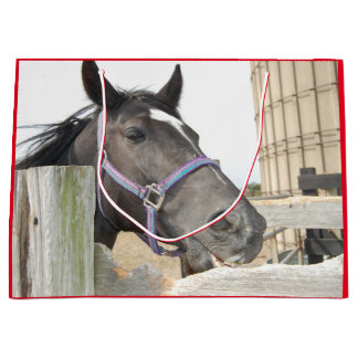Sacola Para Presentes Grande Mastigação de Cavalo Bonito numa Cerca