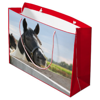 Sacola Para Presentes Grande Mastigação de Cavalo Justo no Posto de Cerca