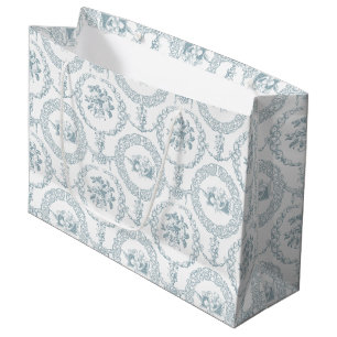 Sacola Para Presentes Grande Medalhões e Swags Florais Gravados a Azul Elegant