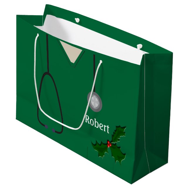 Sacola Para Presentes Grande Médico Esfrega Verde Holly Lg Gift Bag (Frente inclinada)