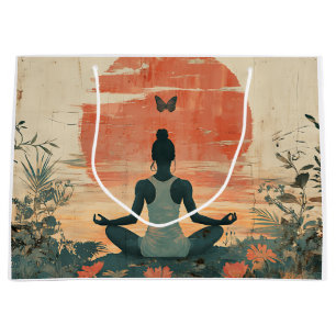 Sacola Para Presentes Grande Meditação do Prado do Pôr do Sol com Borboletas (5