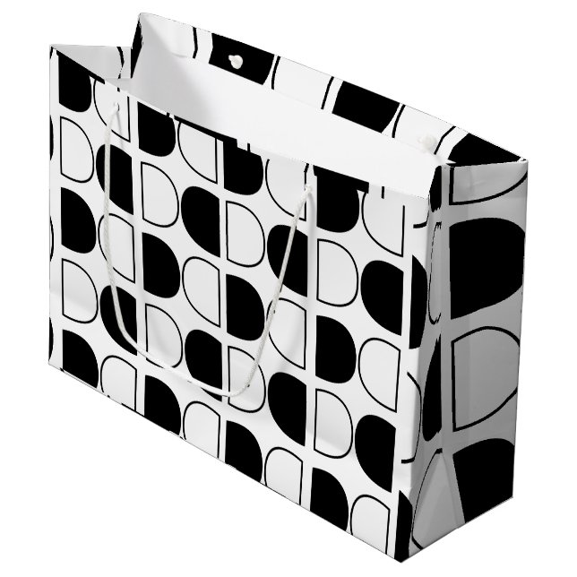Sacola Para Presentes Grande Meio Círculo Preto e Branco Geométrico (Frente inclinada)