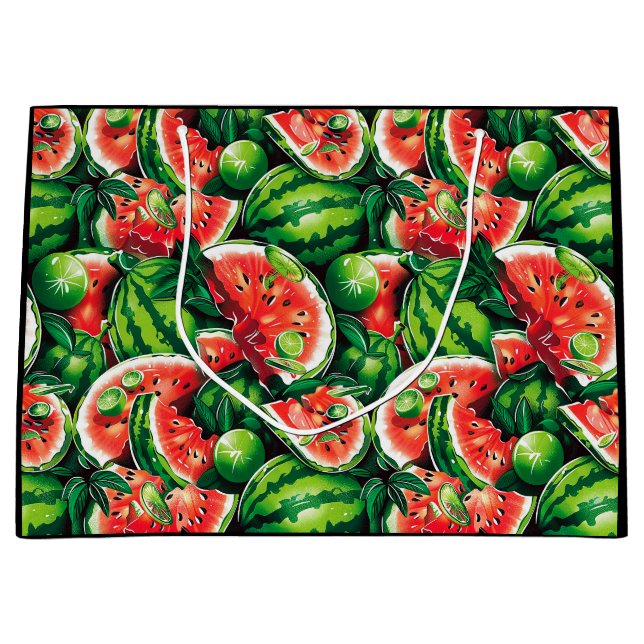 Sacola Para Presentes Grande Melancias, limões, folhas de melancia, limão peque (Frente)