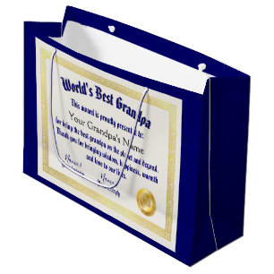Sacola Para Presentes Grande Melhor Certificado de Avô do Mundo Engraçado Moder