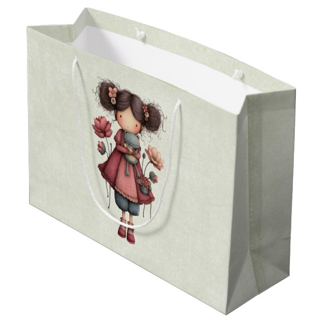 Sacola Para Presentes Grande Menina com uma boneca de sapo fofa e caprichosa (Verso inclinado)