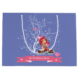 Sacola Para Presentes Grande Menina e Gatinho | Nome personalizado Natal