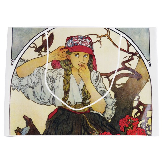 Sacola Para Presentes Grande Menina e Gerânio, Mucha (Frente)
