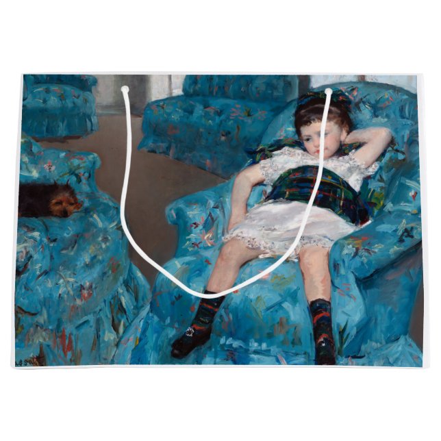 Sacola Para Presentes Grande Menina em uma cadeira azul, Cassatt (Frente)
