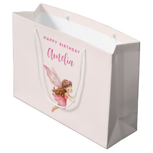 Sacola Para Presentes Grande Menina Fada Fofo de Vestido Rosa Aniversário Capri