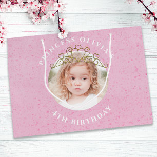 Sacola Para Presentes Grande Menina rosa e branca de aniversário Princesa Tiara