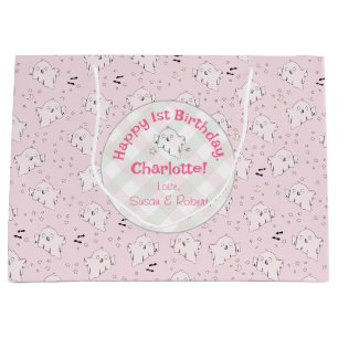 Sacola Para Presentes Grande Menina rosa Fantasmas Ghosts Bebê primeiro anivers