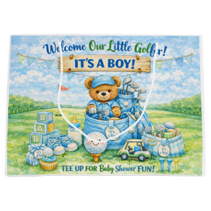 Sacola Para Presentes Grande Menino Bebê Golfista Little Golfer dirige carrinho
