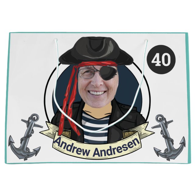 Sacola Para Presentes Grande Mens 40º Aniversário Pirata Engraçado Adicionar Ex (Frente)